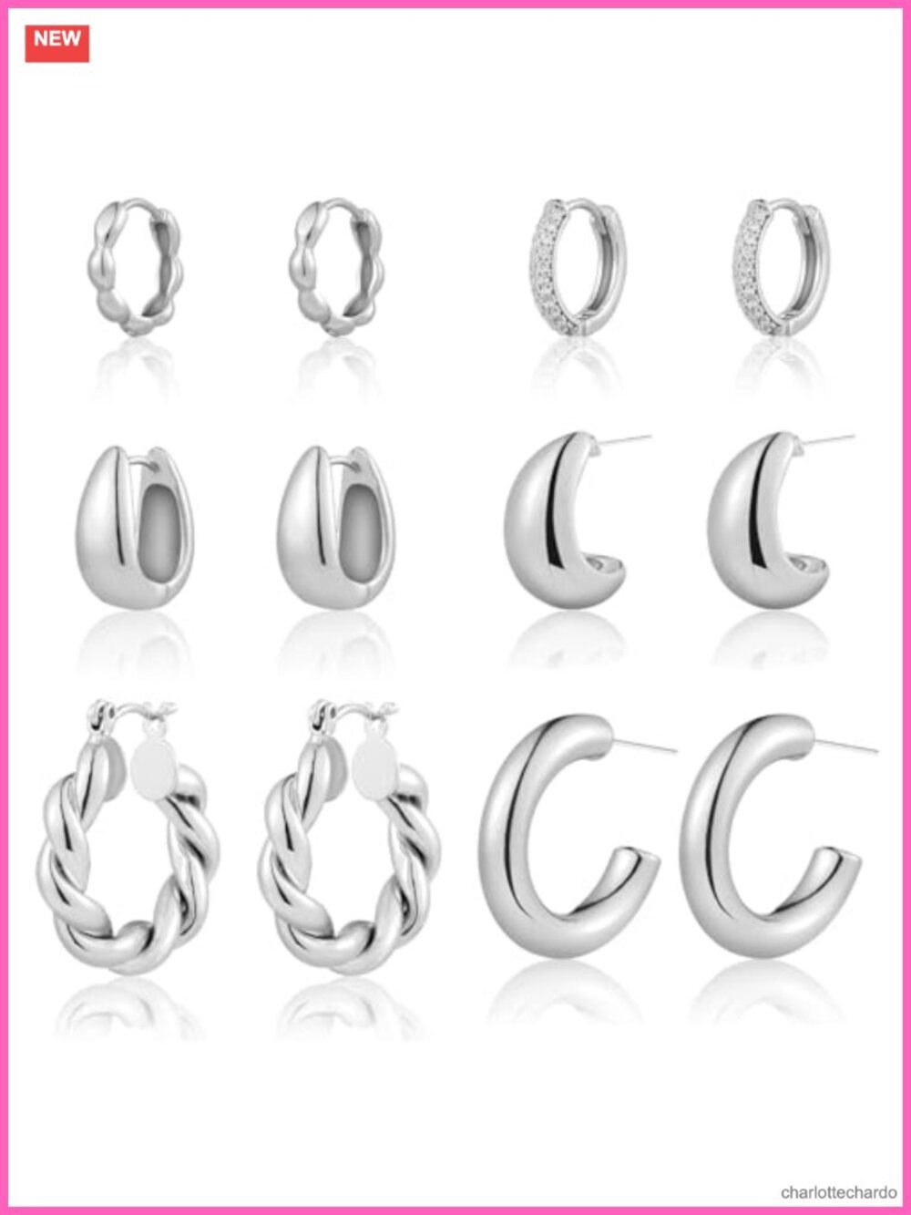 14k Gold Plated Hoop Earrings Set 6 Pairs Hypoallergenic